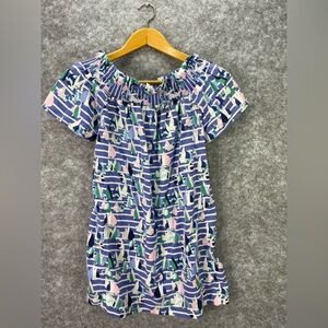 Vineyard Vines Dress Womens Small Blue Pink Sailboat Print Off Shoulder Summer